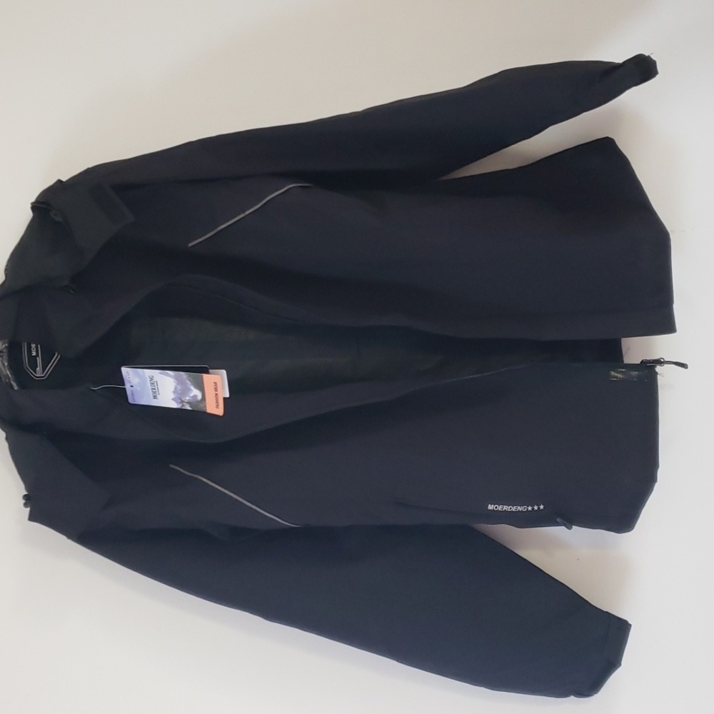 Moerdeng Mens Lightweight Shell Jacket Black Removable Hood, Size S